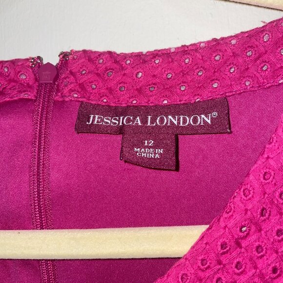 Jessica London Womens Sleeveless Fuchsia Eyelet Lace A-Line Dress Size 12 - Picture 4 of 7